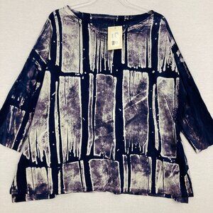 New Ma + Ch Marika Charles Artsy Abstract Lagenlook Relaxed Stretch Top Large